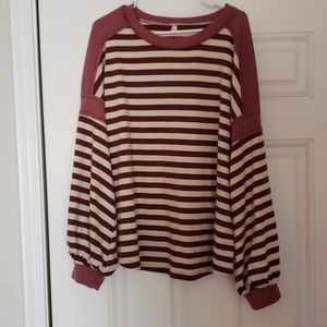 Pinkblush burgundy striped puff sleeve sweatshirt